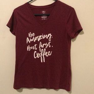 ❤️’be amazing but first coffee’ graphic tee
